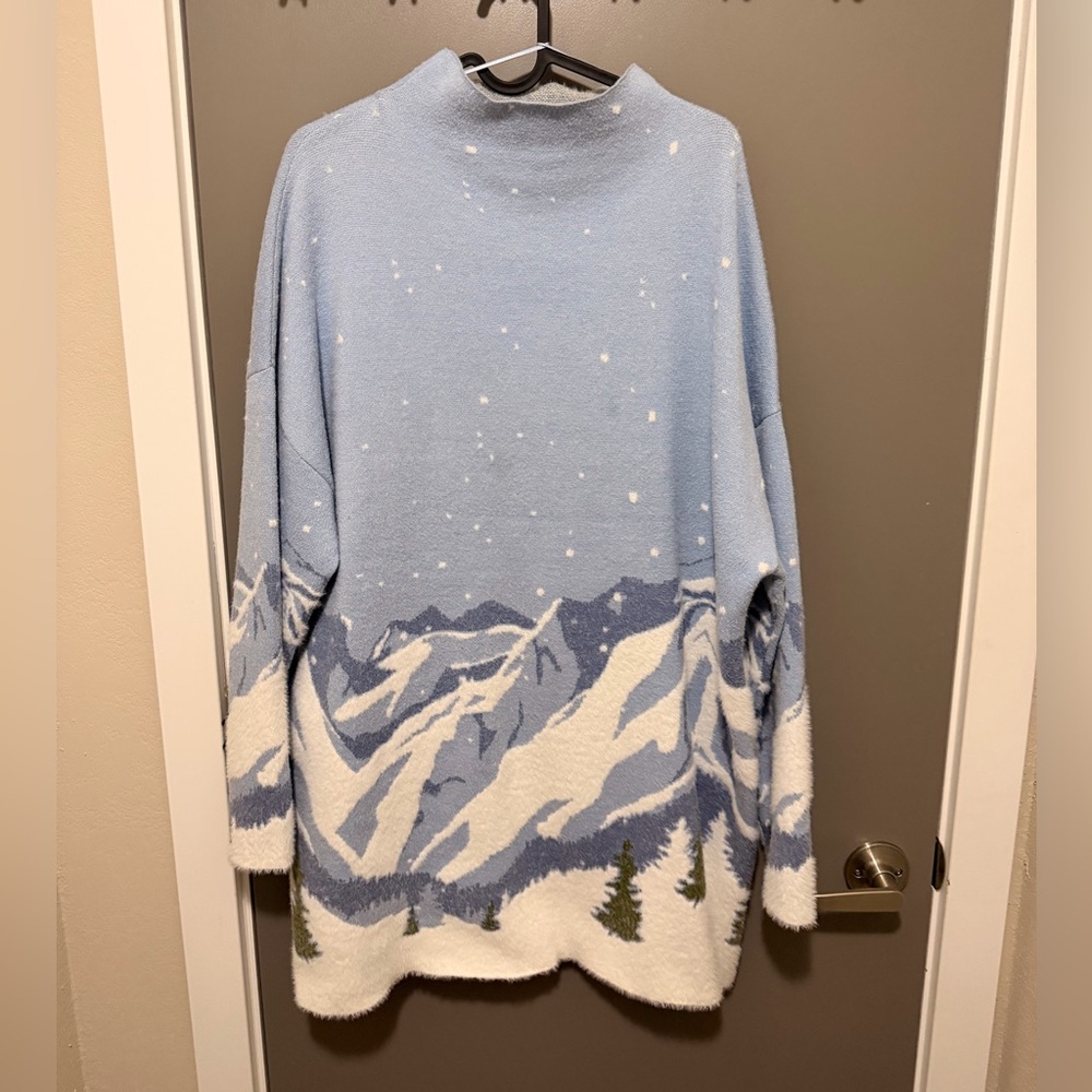Tahari Light Blue & White Mountain Cowl Sweater